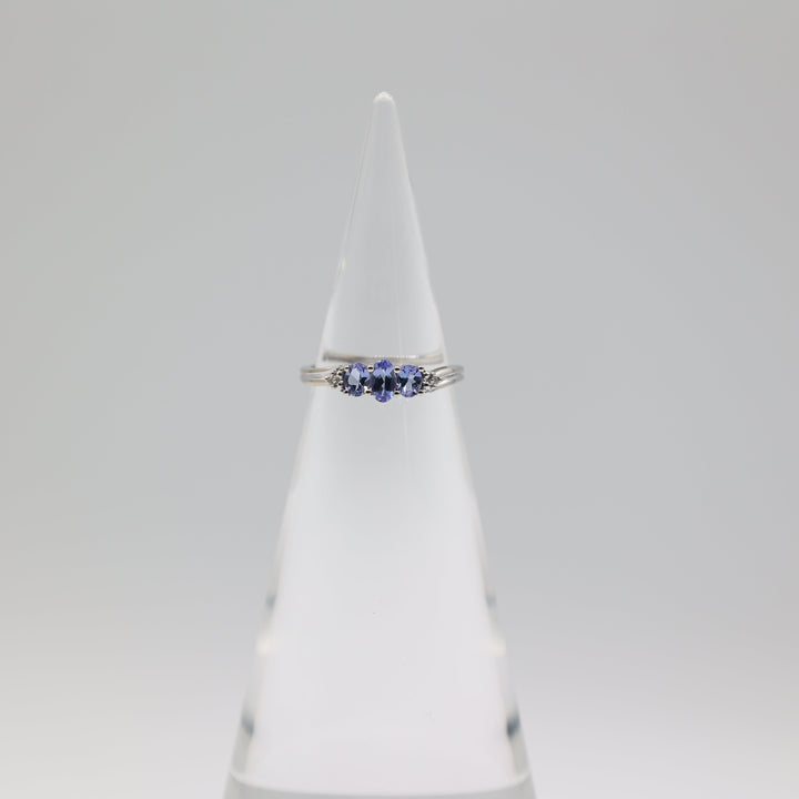 14K White Gold Triple Iolite And White Sapphire Accents Ring Size 6.75