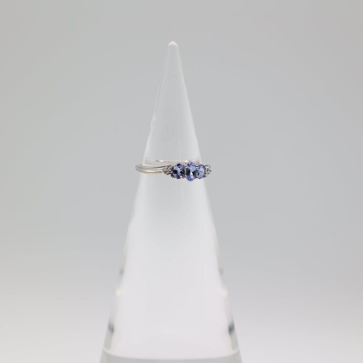 14K White Gold Triple Iolite And White Sapphire Accents Ring Size 6.75