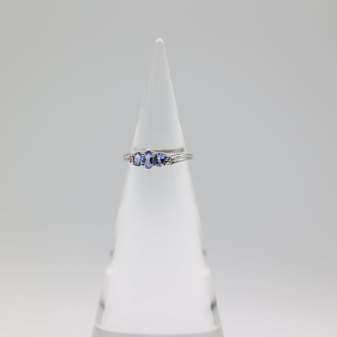 14K White Gold Triple Iolite And White Sapphire Accents Ring Size 6.75