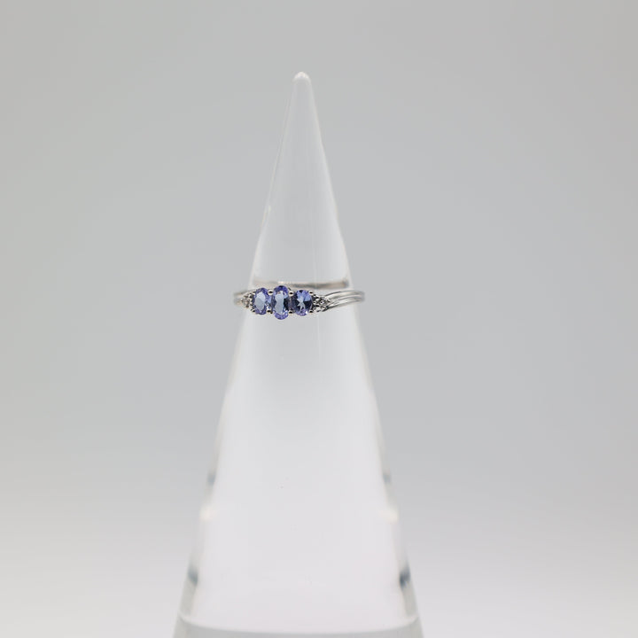 14K White Gold Triple Iolite And White Sapphire Accents Ring Size 6.75