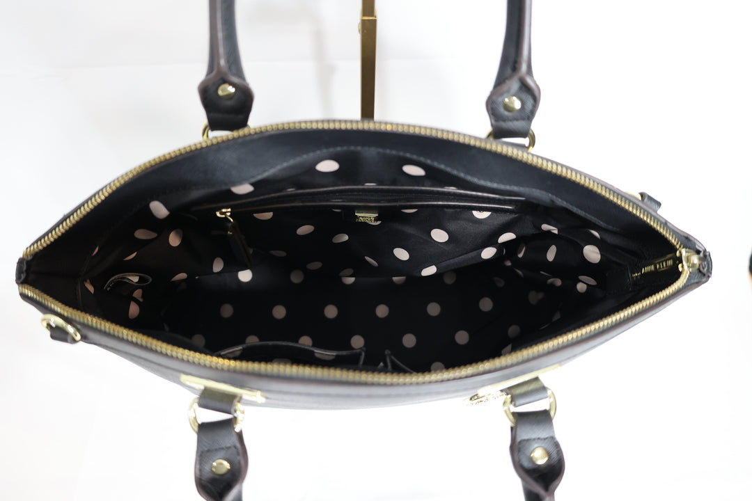 Anne Klein Black Leather w/ Gold Accents Dome Satchel
