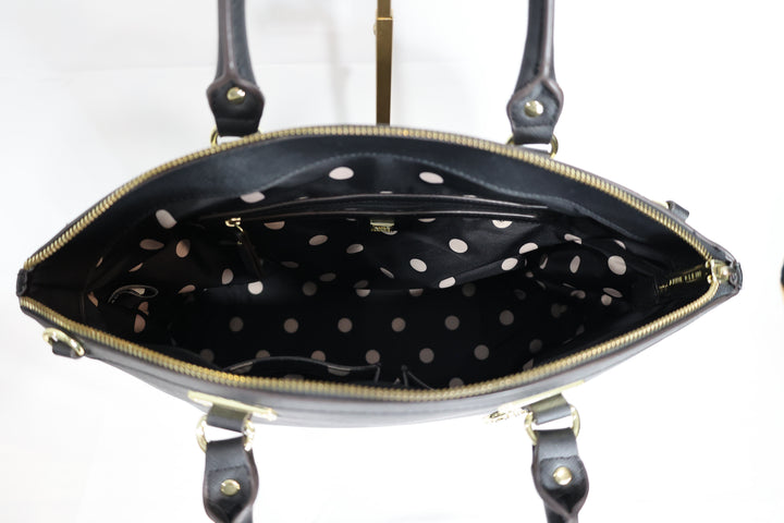 Anne Klein Black Leather w/ Gold Accents Dome Satchel