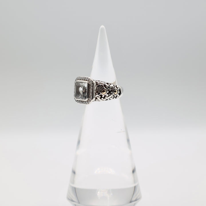 925 Sterling Silver and 18k Yellow Gold John Hardy White Topaz Ring - Size 6.75