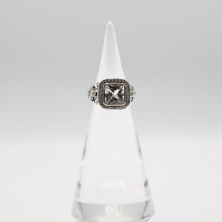 925 Sterling Silver and 18k Yellow Gold John Hardy White Topaz Ring - Size 6.75
