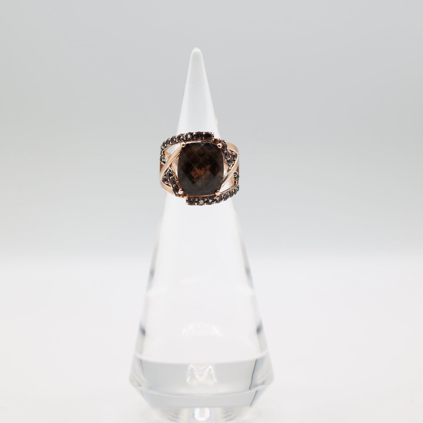 14k LeVian Rose Gold Smokey Quartz and Chocolate Diamonds Ring - Size 7.25