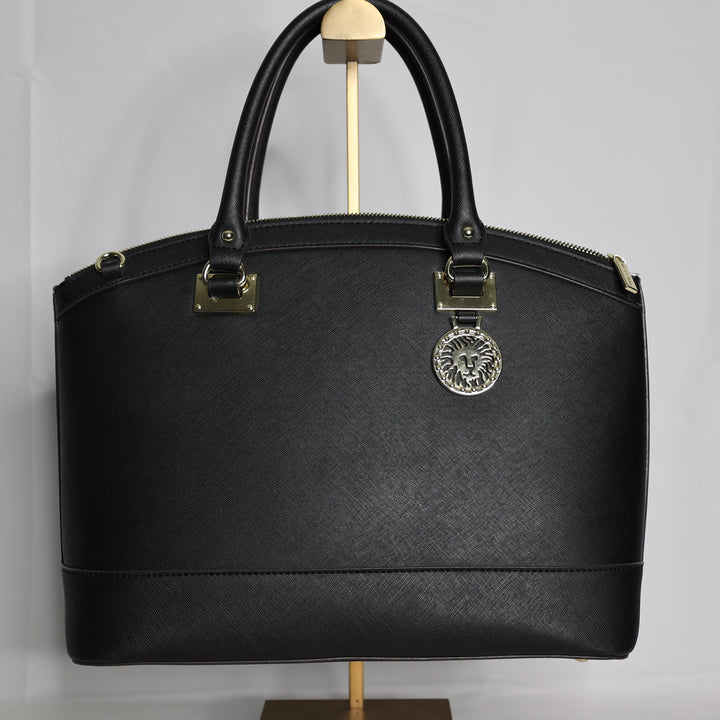 Anne Klein Black Leather w/ Gold Accents Dome Satchel