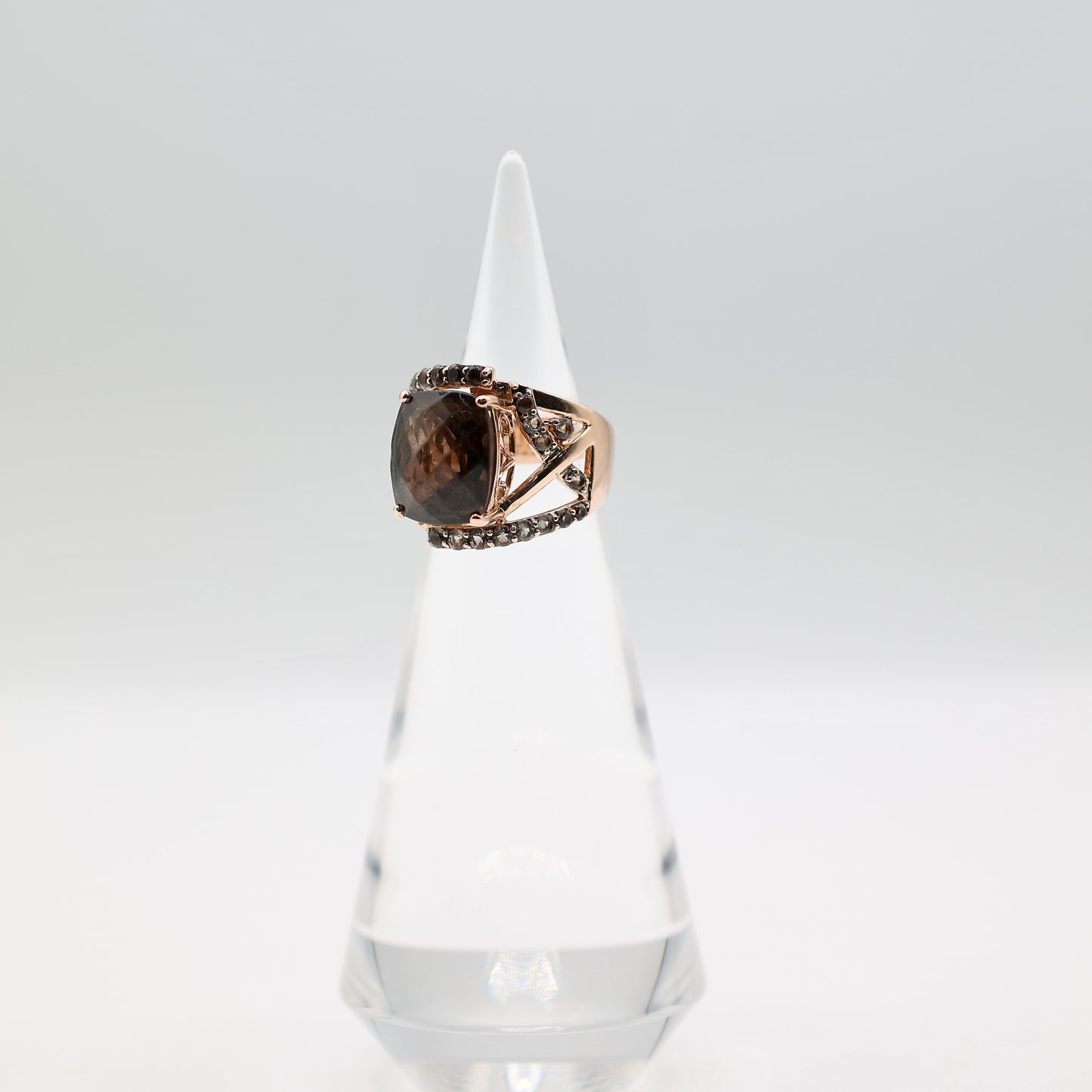 14k LeVian Rose Gold Smokey Quartz and Chocolate Diamonds Ring - Size 7.25