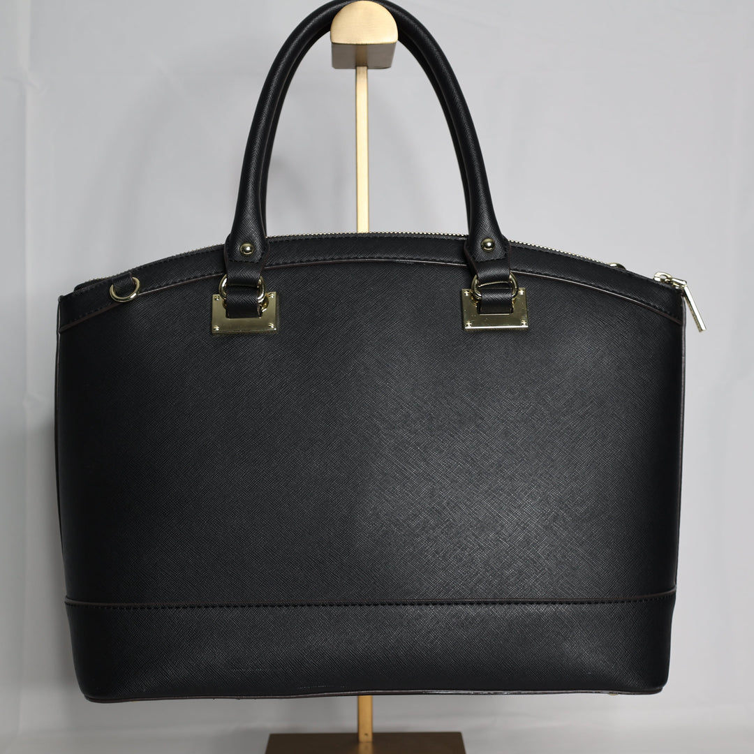 Anne Klein Black Leather w/ Gold Accents Dome Satchel