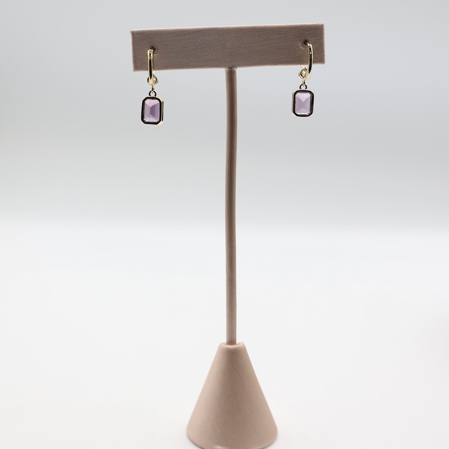 Gold Tone Amethyst and Glass Dangle Earrings