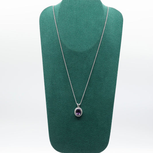 925 Sterling Silver Necklace with Amethyst Pendant - 18.5 Inches