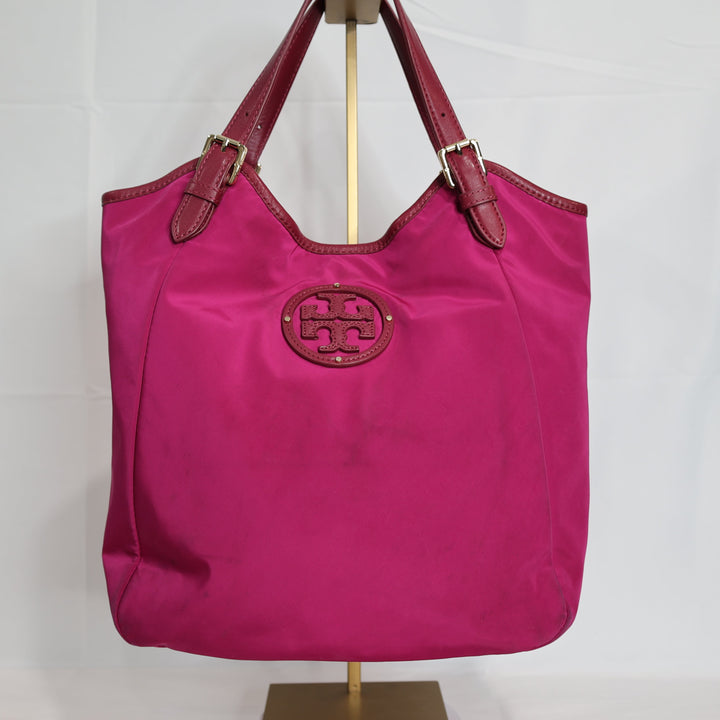 Tory Burch Ella Logo Pink Nylon Shoulder Bag