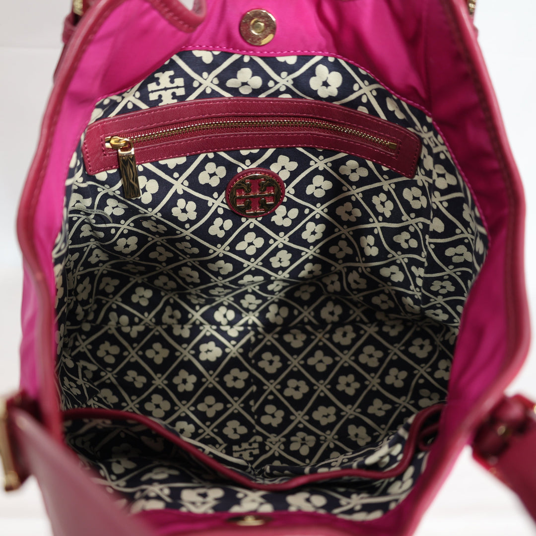 Tory Burch Ella Logo Pink Nylon Shoulder Bag