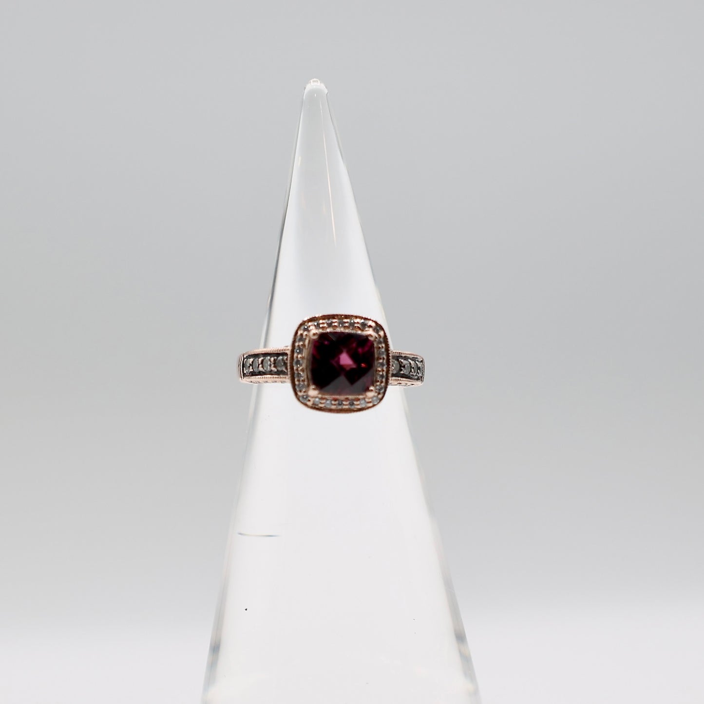 14k Rose Gold Le Vian Rhodolite, White, and Chocolate Diamond Ring- Size 6.5