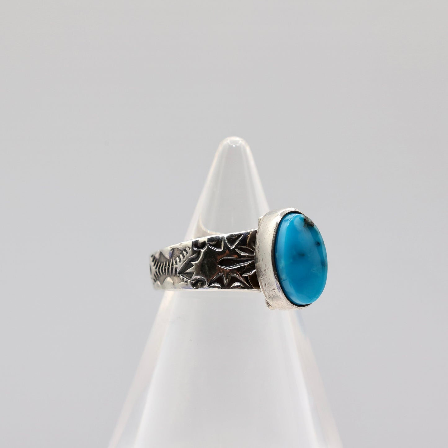 925 Sterling Silver Turquoise Ring with embroidered band - Size 5