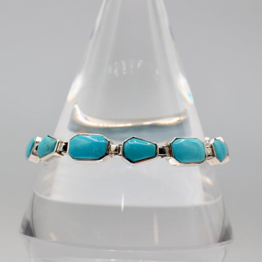 925 Sterling Silver Turquoise and Blue Topaz Reversible Bracelet