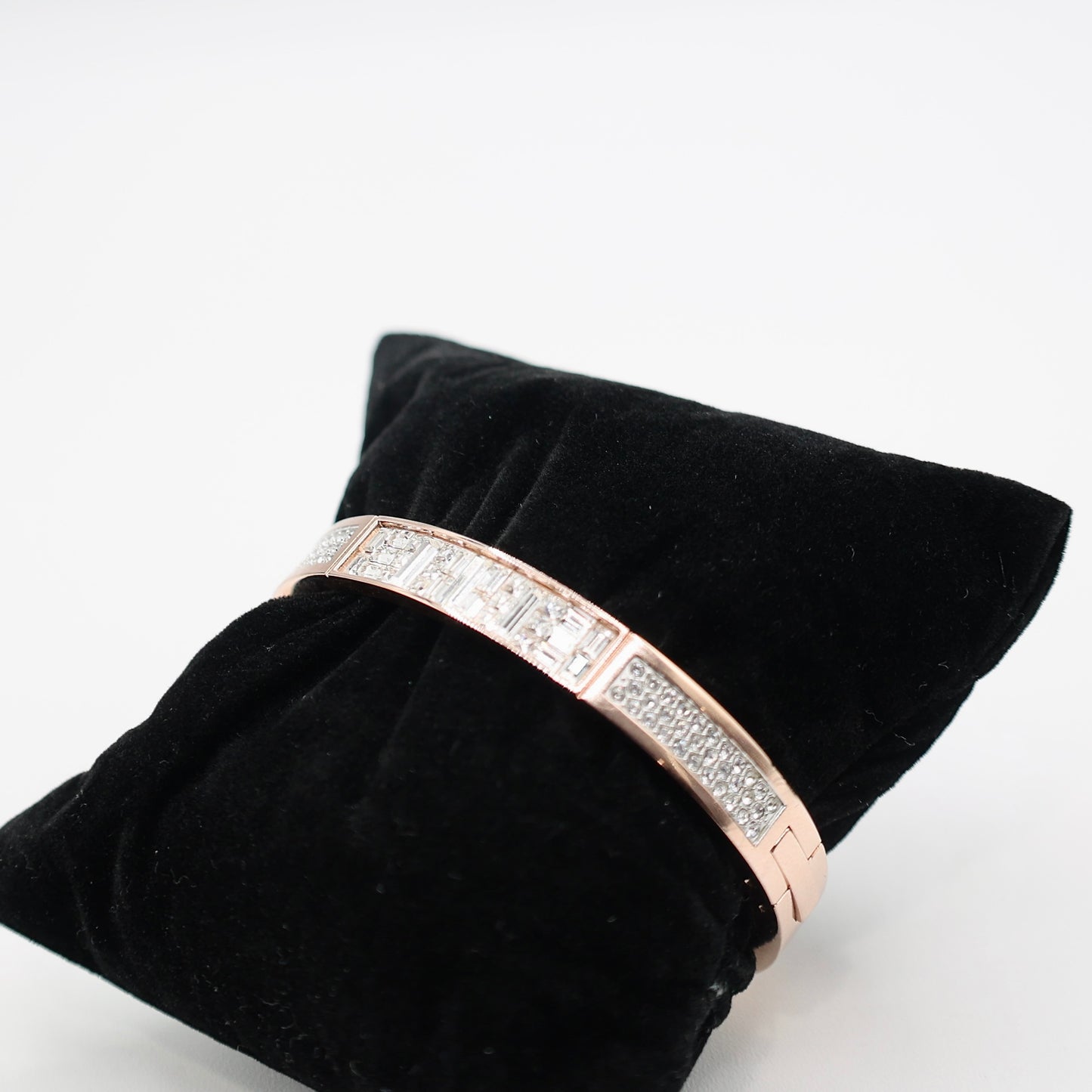 Gold Rose Tone Swarovski Cubic Zirconia Hinged Bangle Bracelet