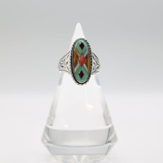 925 Sterling Silver Vintage Carolyn Pollack Gem Inlays Ring - Size 8