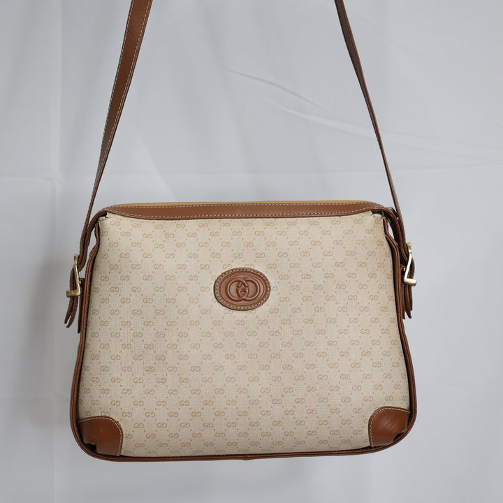Vintage Gucci White GG Monogram Canvas Crossbody Bag