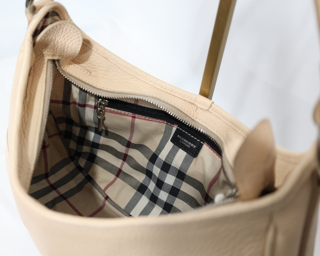 Burberry London Beige Leather Stirrup Buckle Shoulder Bag