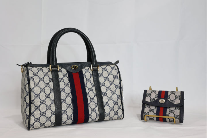Gucci Navy Blue Bowler Handbag and Wallet