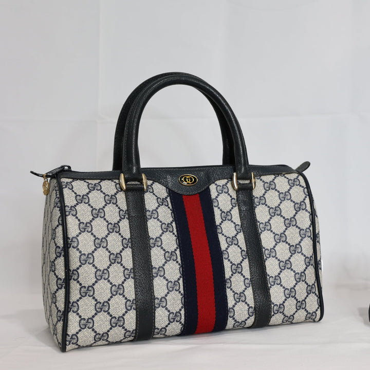 Gucci Navy Blue Bowler Handbag and Wallet