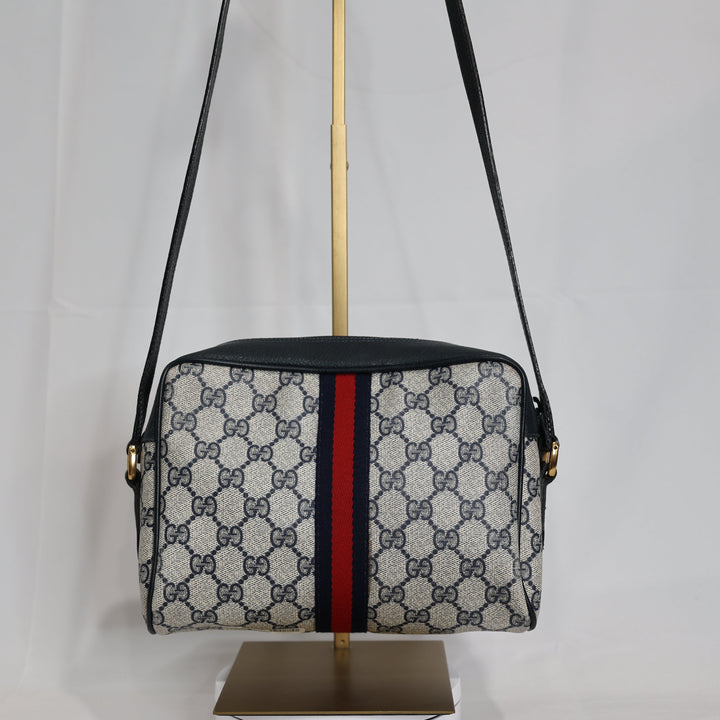 Gucci GG Ophidia Navy Blue Canvas Crossbody Bag