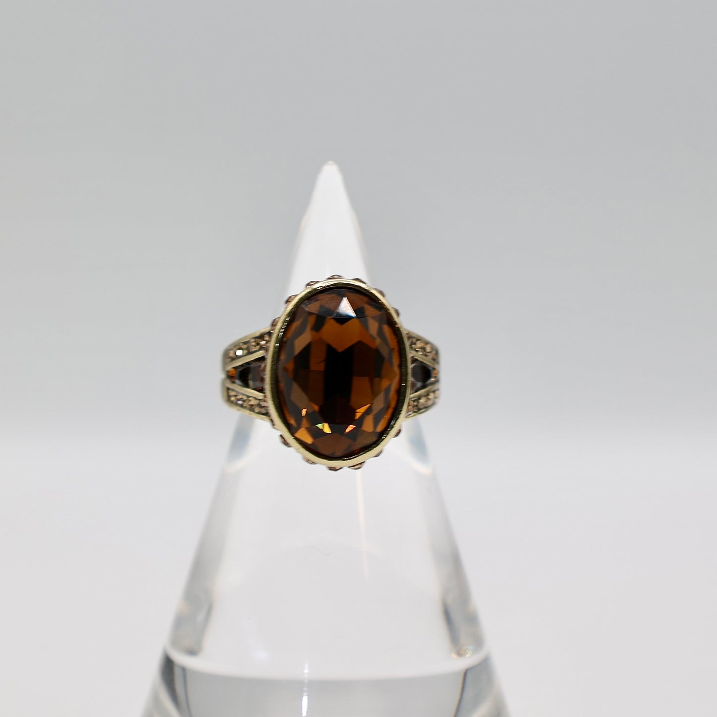 Brass Heidi Daus Brown Rhinestone Ring - Size 8.25