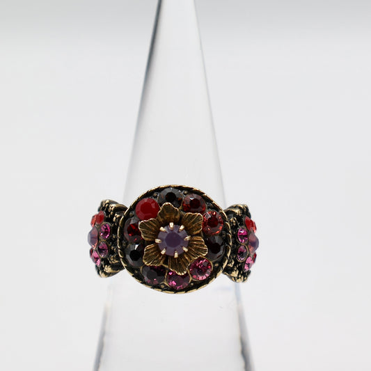 Brass Heidi Daus Red, Pink, Orange, and Purple Rhinestone Adjustable Ring - Size 5.97