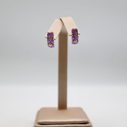 10k Yellow Gold Lavender Jade and Diamond Earrings