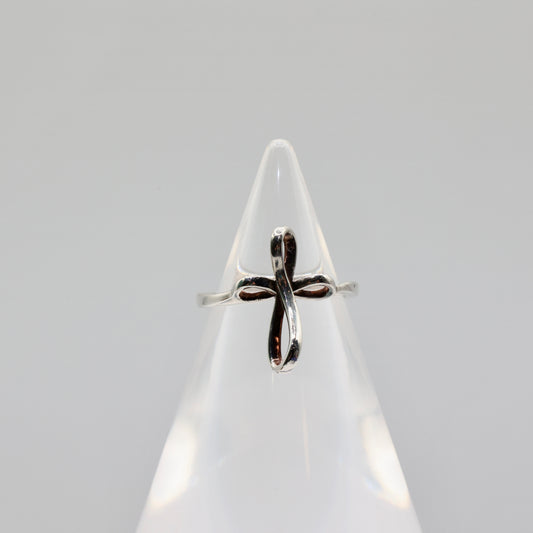 Dainty Sterling Silver Twisted Cross Ring - Size 8