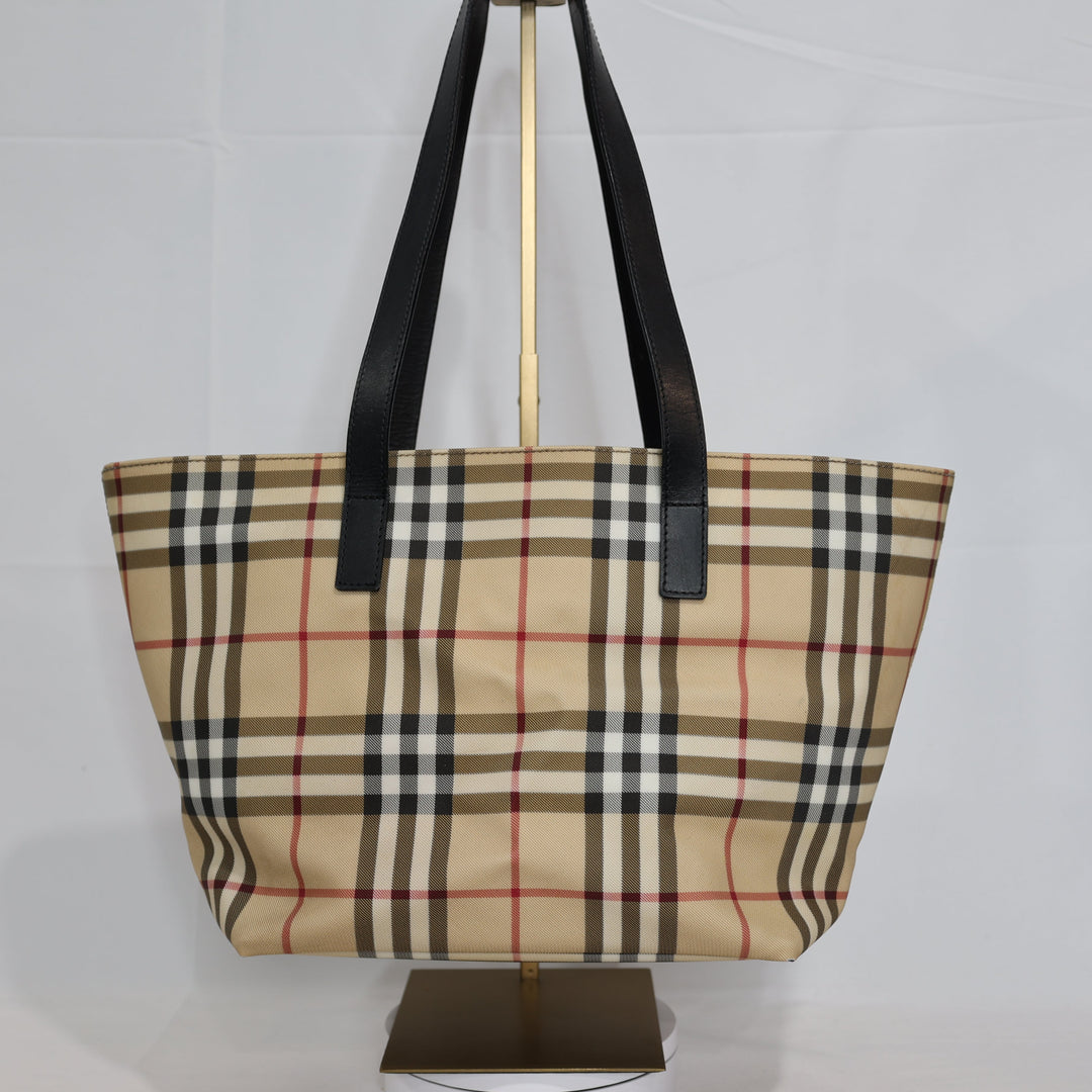 Burberry Nova Check Beige Satchel Tote Purse