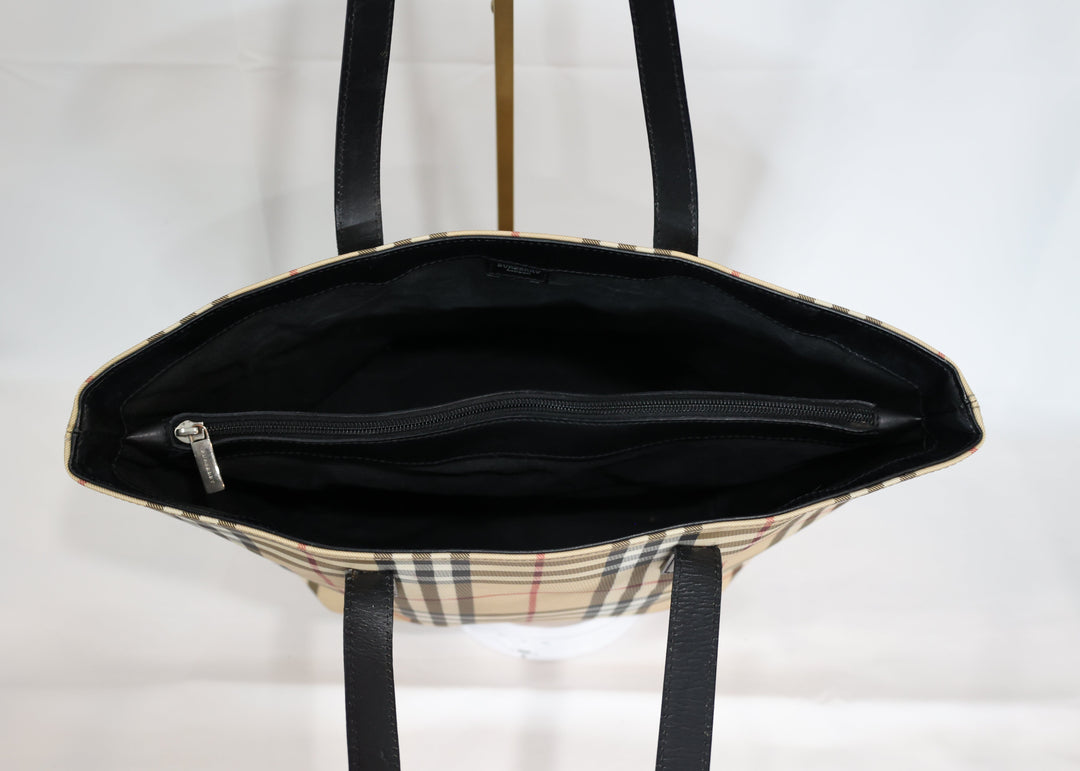 Burberry Nova Check Beige Satchel Tote Purse