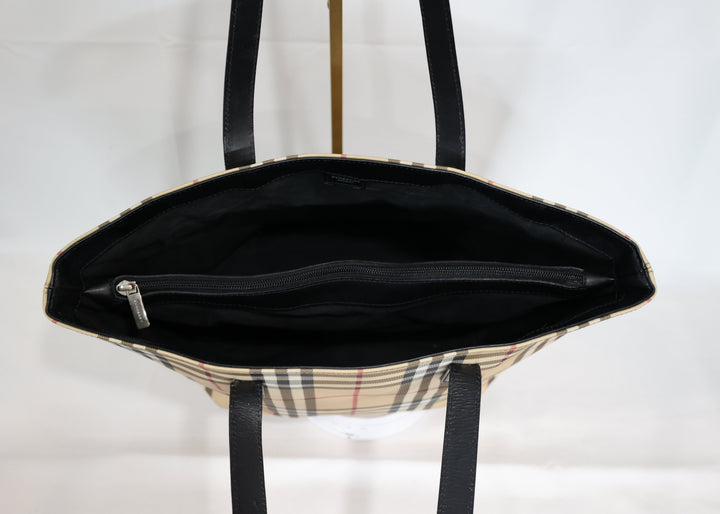 Burberry Nova Check Beige Satchel Tote Purse