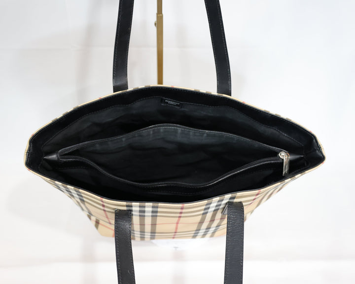 Burberry Nova Check Beige Satchel Tote Purse