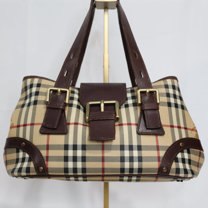 Burberry Classic Barrel Leather Handbag with Brown straps and Front Buckle