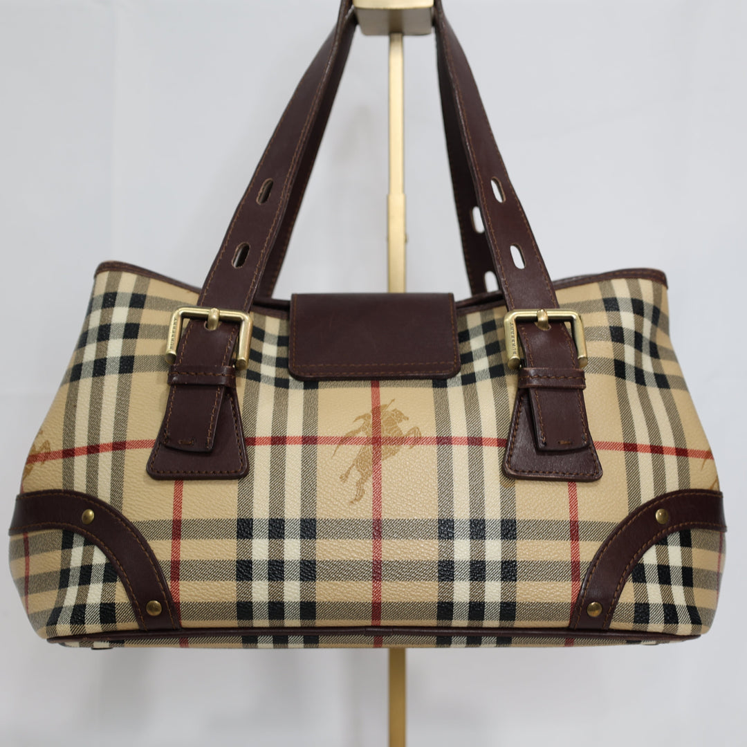 Burberry Classic Barrel Leather Handbag with Brown straps and Front Buckle