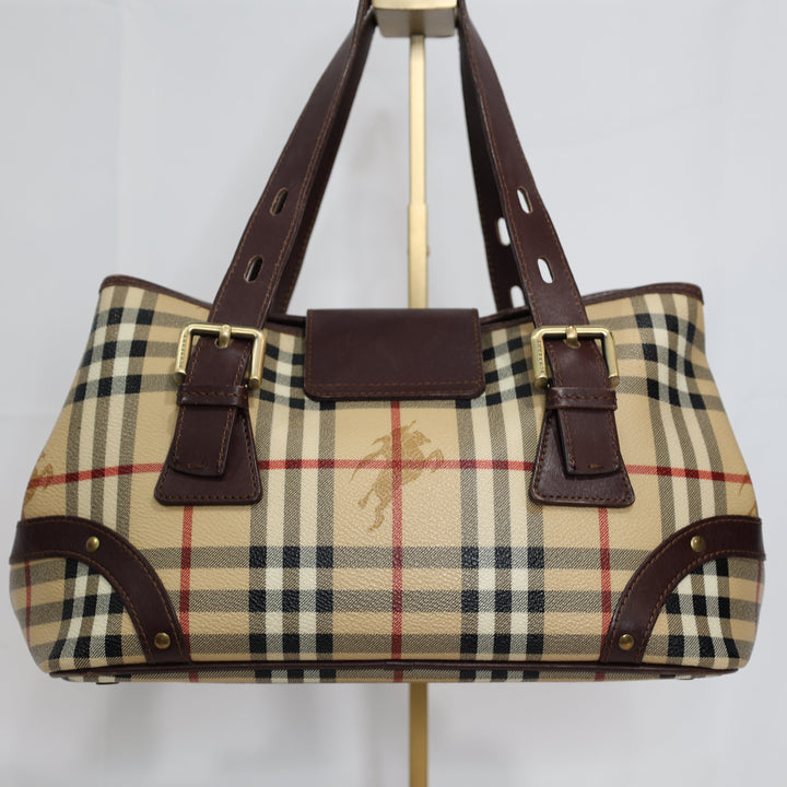 Burberry Classic Barrel Leather Handbag with Brown straps and Front Buckle