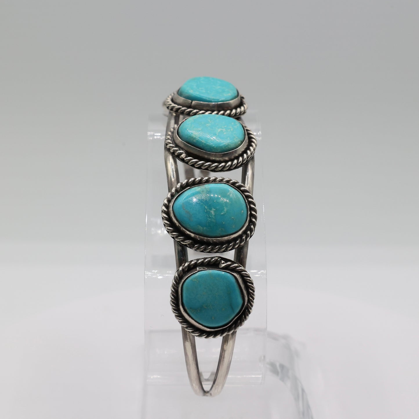 925 Sterling Silver Navajo Turquoise Five Stone Bracelet Cuff