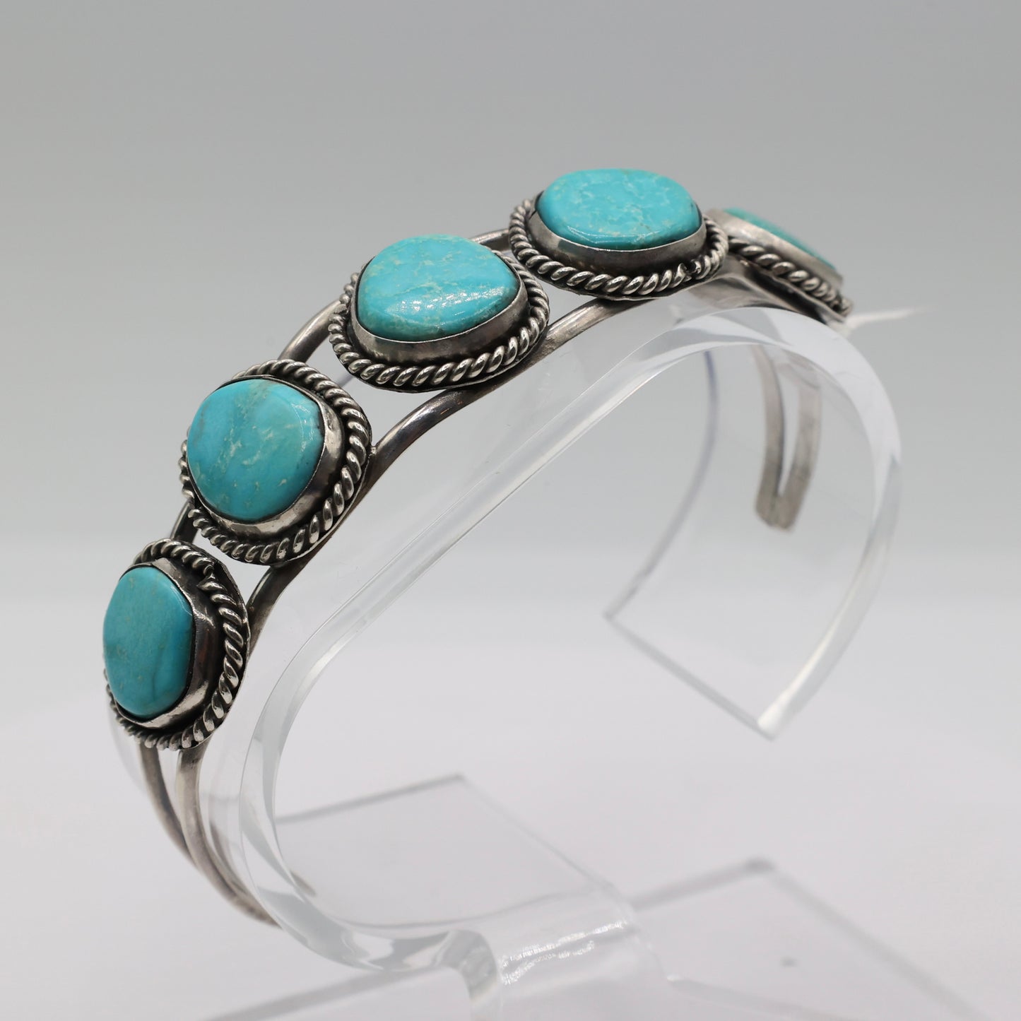 925 Sterling Silver Navajo Turquoise Five Stone Bracelet Cuff