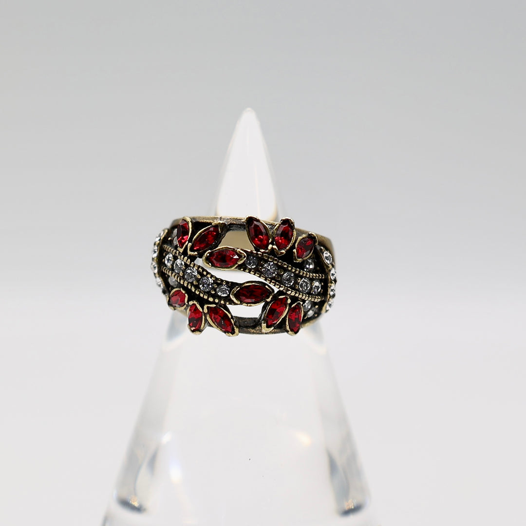 Brass Heidi Daus Floral Rhinestone Ring - Size 6.5