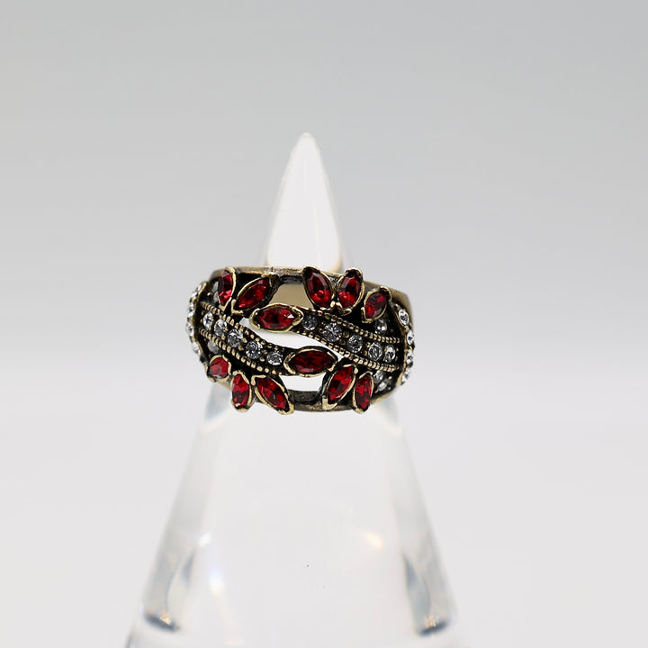 Brass Heidi Daus Floral Rhinestone Ring - Size 6.5