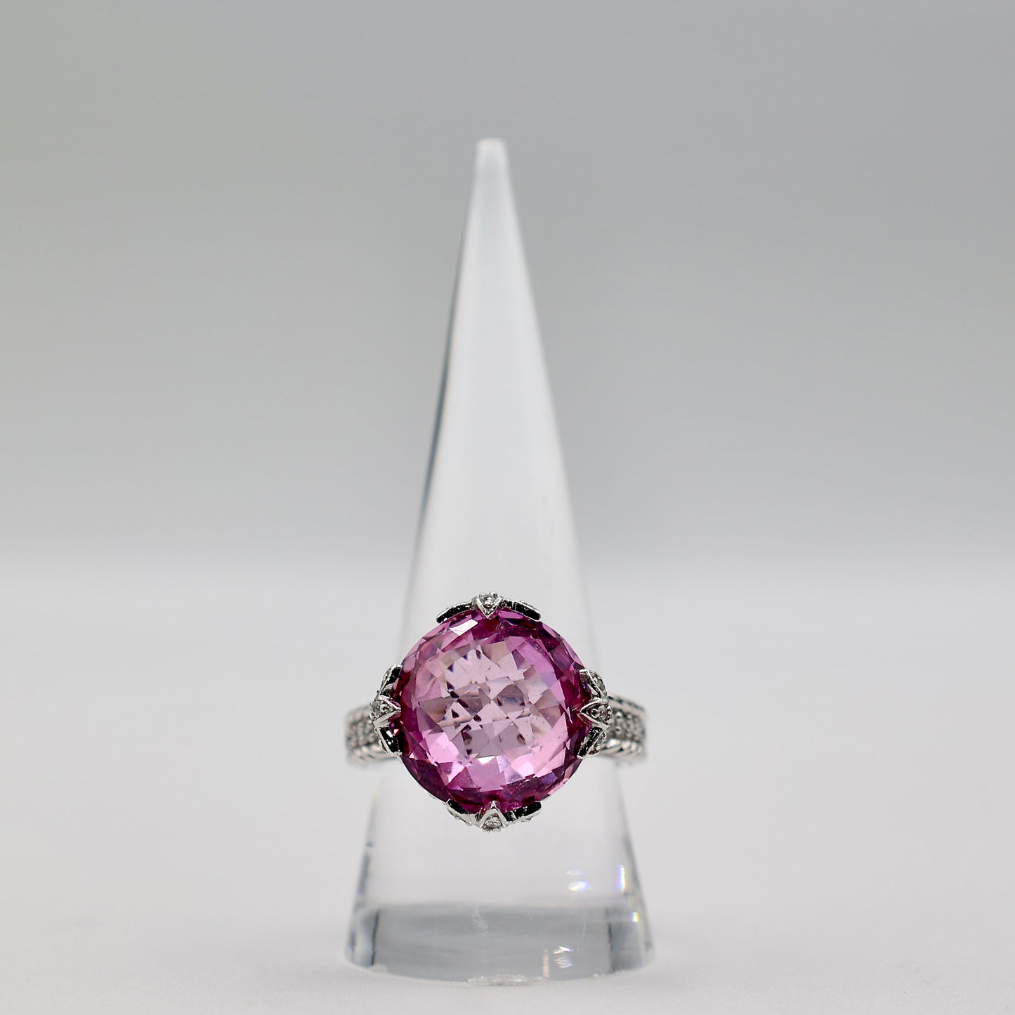 925 Sterling Silver Judith Ripka Pink Sapphire and Cubic Zirconia Ring Size - 10