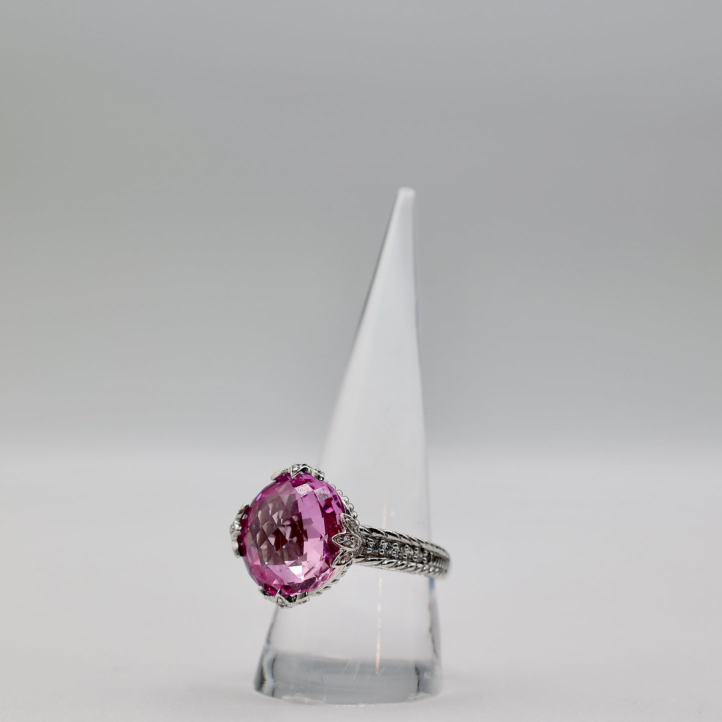 925 Sterling Silver Judith Ripka Pink Sapphire and Cubic Zirconia Ring Size - 10