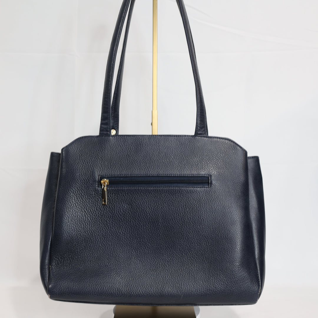 Jimmy Choo Textured Leather Crocodile Embossed Navy Blue Handbag