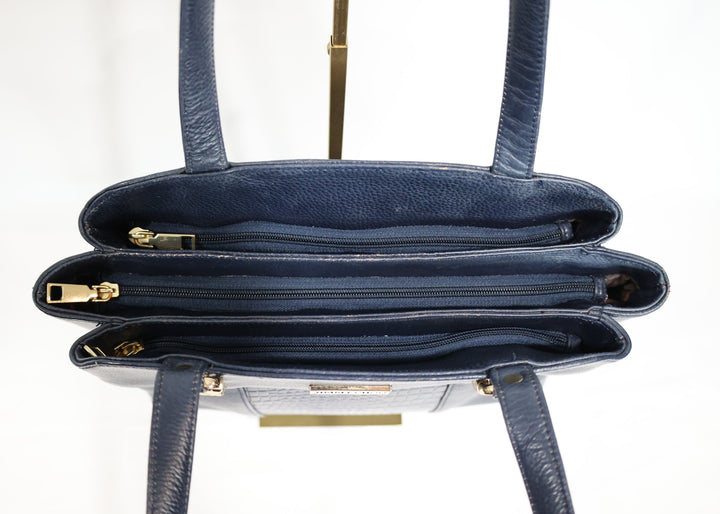 Jimmy Choo Textured Leather Crocodile Embossed Navy Blue Handbag