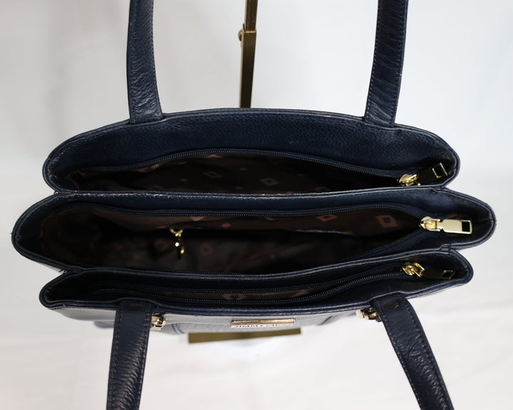 Jimmy Choo Textured Leather Crocodile Embossed Navy Blue Handbag