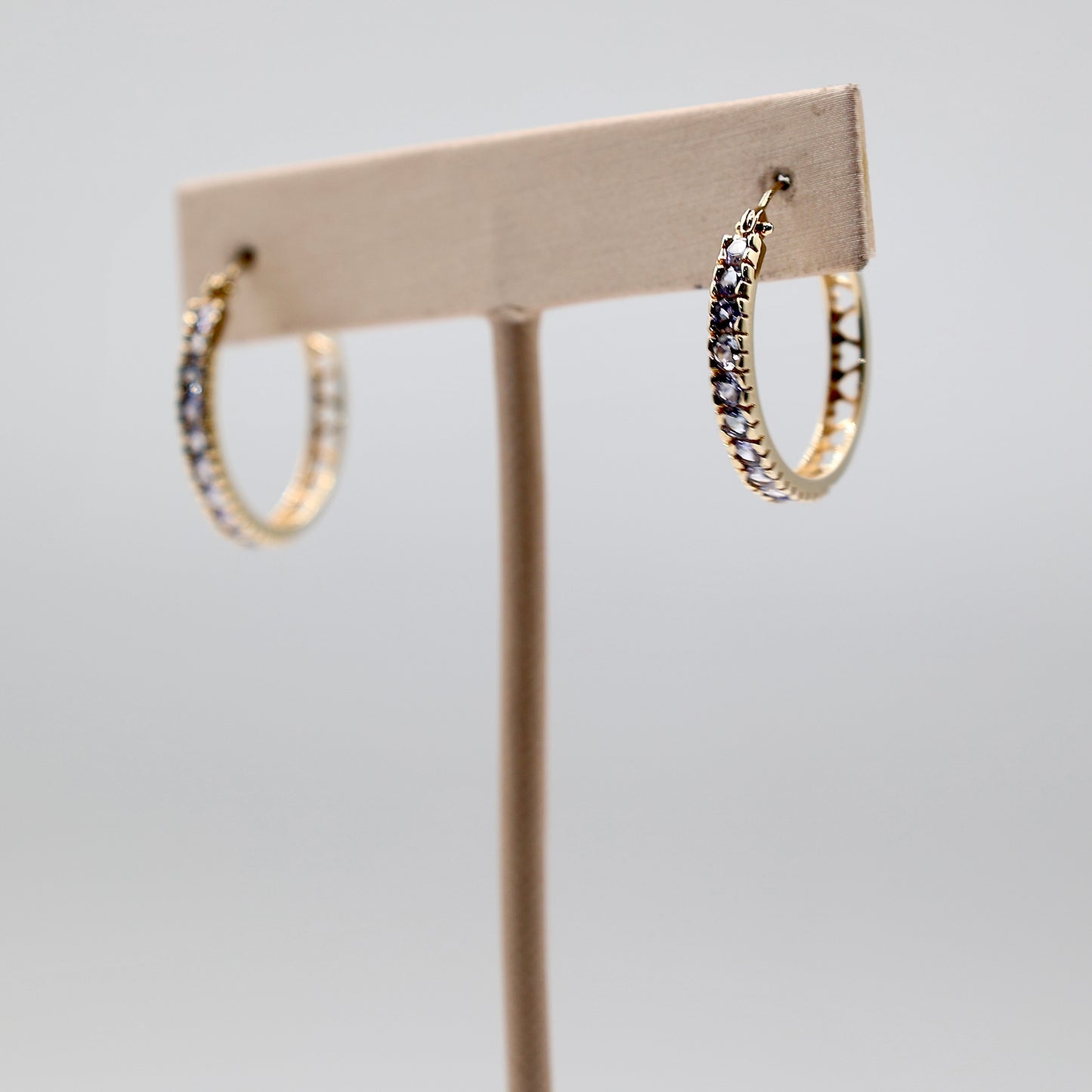 14k Yellow Gold Tanzanite Hoop Earrings