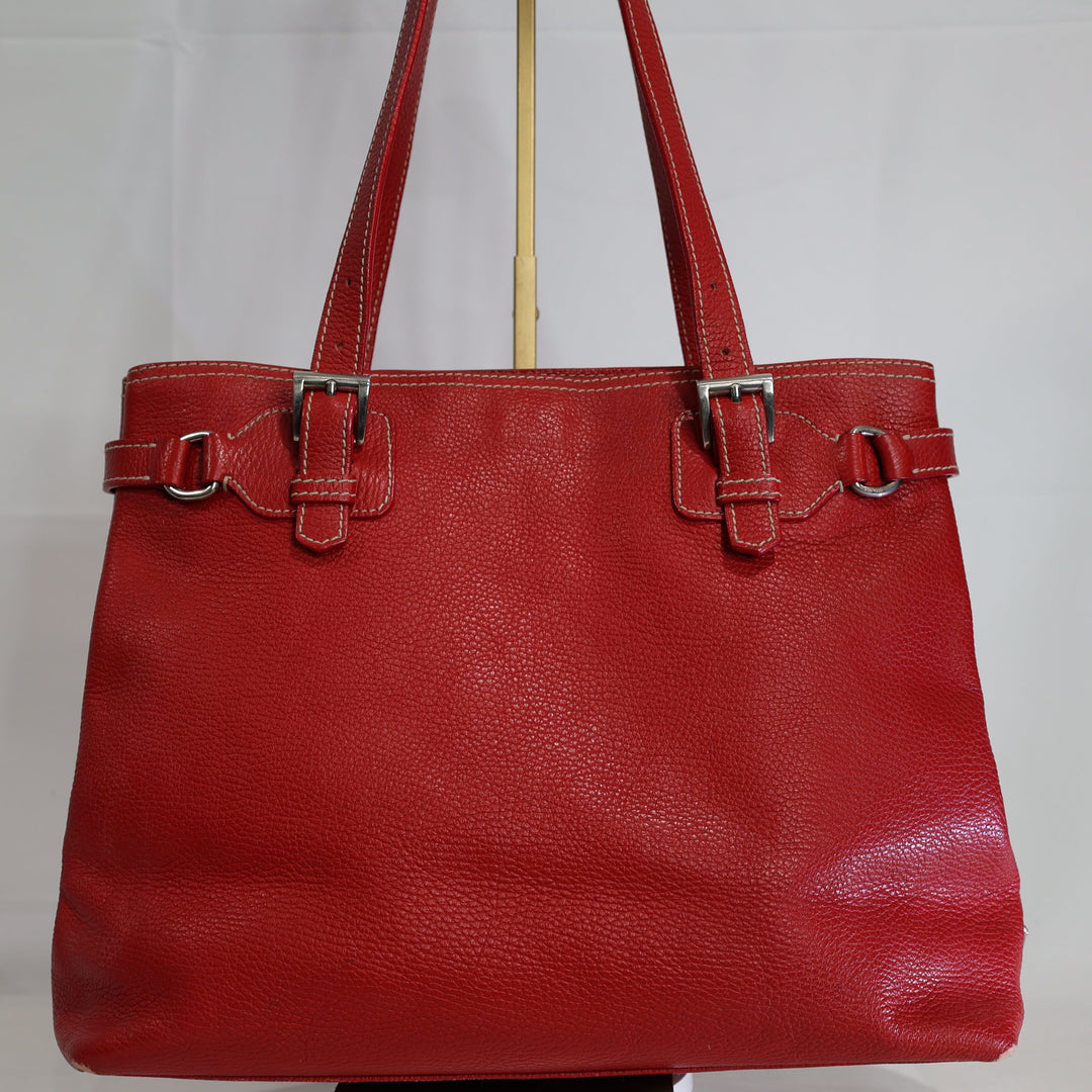 Prada Vitello Daino Pebbled Leather Red Satchel