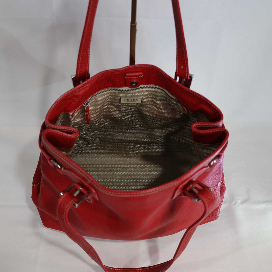 Prada Vitello Daino Pebbled Leather Red Satchel