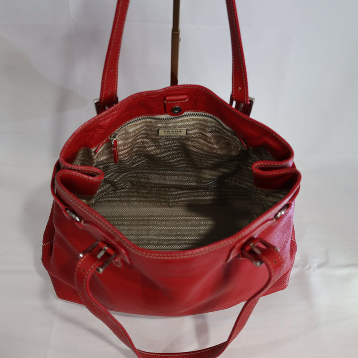 Prada Vitello Daino Pebbled Leather Red Satchel